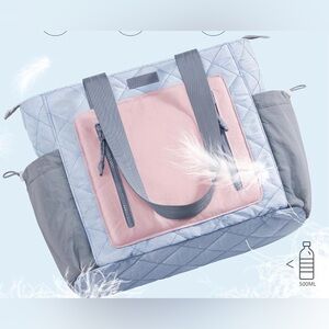 💙💕 New BAGSTELLAR Stylish Pink and Gray Quilted Laptop Tote Bag